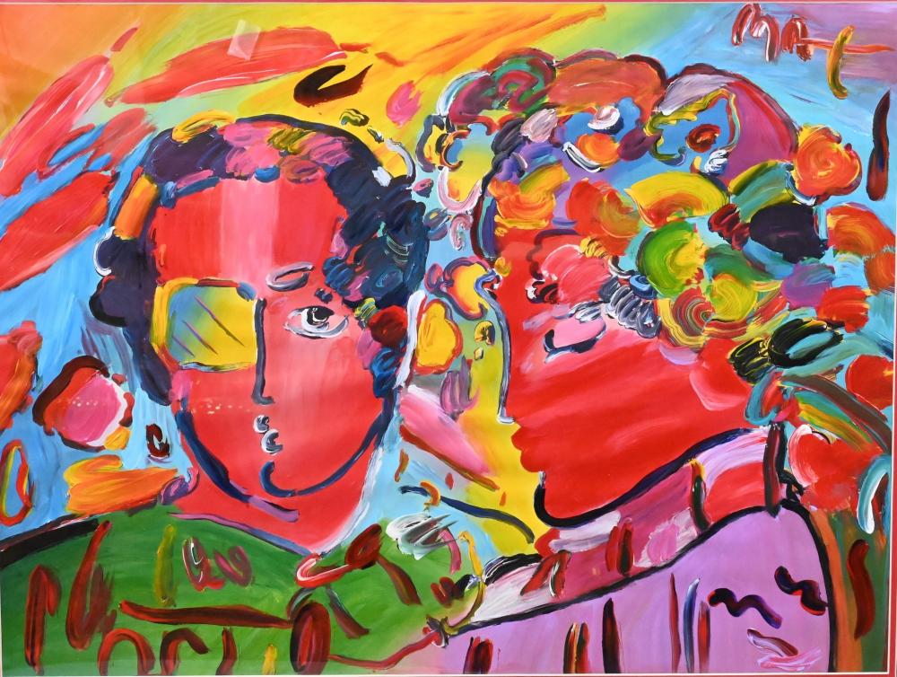 Auction comp thumbnail for Peter Max (American B. 1937) "Zero in Love" Mixed media on paper Signed upper right "Max" 22 1/2" x 30" sight size (Nadeau's Auction Gallery, Lot 453)
