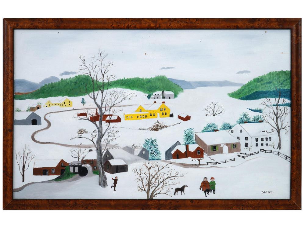 MANNER OF GRANDMA ANNA MOSES AMERICAN OIL PAINTING sold by Antique Arena Inc, lot 140 — auction record photograph