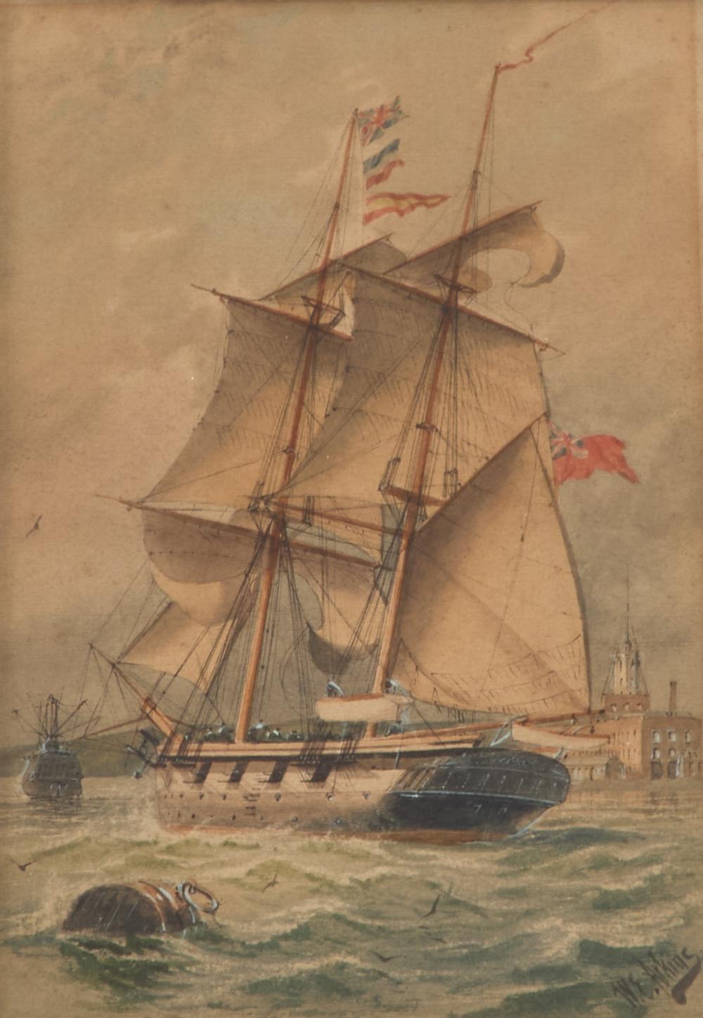 William Edward Atkins comparable auction result: william edward atkins 1842 1910 pair of views of hm training brig martin