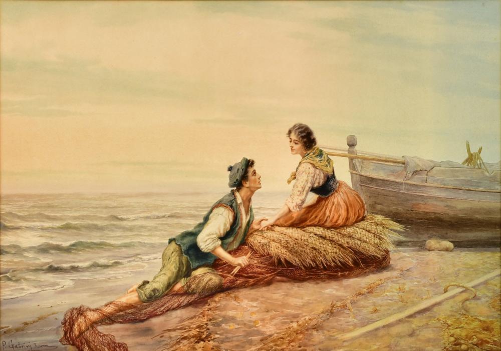 Pietro Gabrini comparable auction result: pietro gabrini italian 1856 1926 fisherman woman by the water