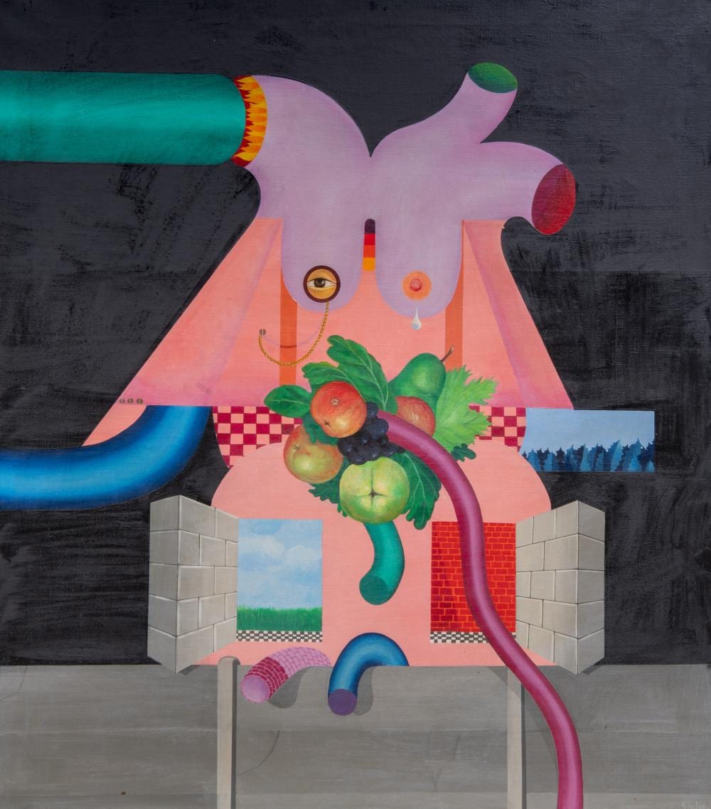 Guy Leclercq comparable auction result: guy leclercq 1940 fruit machine 1972 oil on canvas 80 x 70 cm 31 1 2 x 27 5 in frame 83 x 73 cm 32 6 x 28 7 in