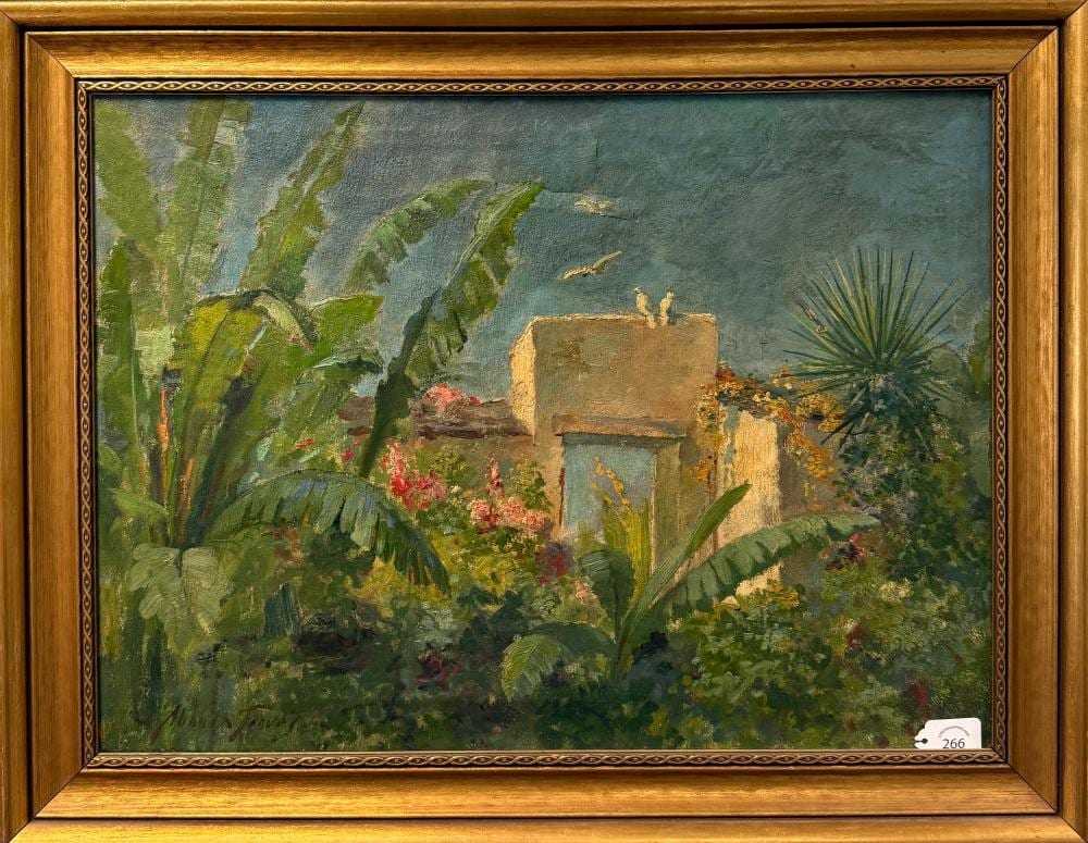 Abbott Fuller Graves comparable auction result: abbott fuller graves american 1859 1936 doorway with banana plants