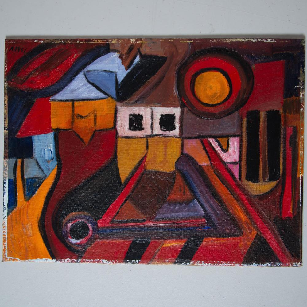 Nikolaj Isaev comparable auction result: nikolai isaev original oil on board cubist city signed