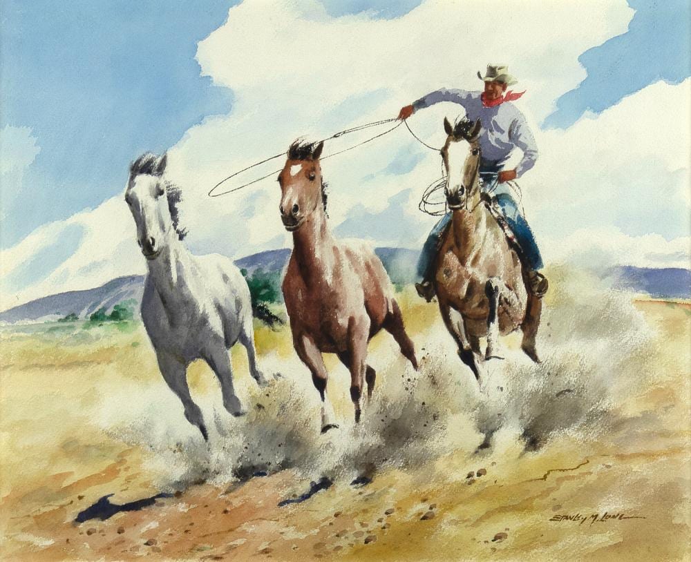 Stanley M. Long comparable auction result: stanley long 1892 1972 roping mustangs