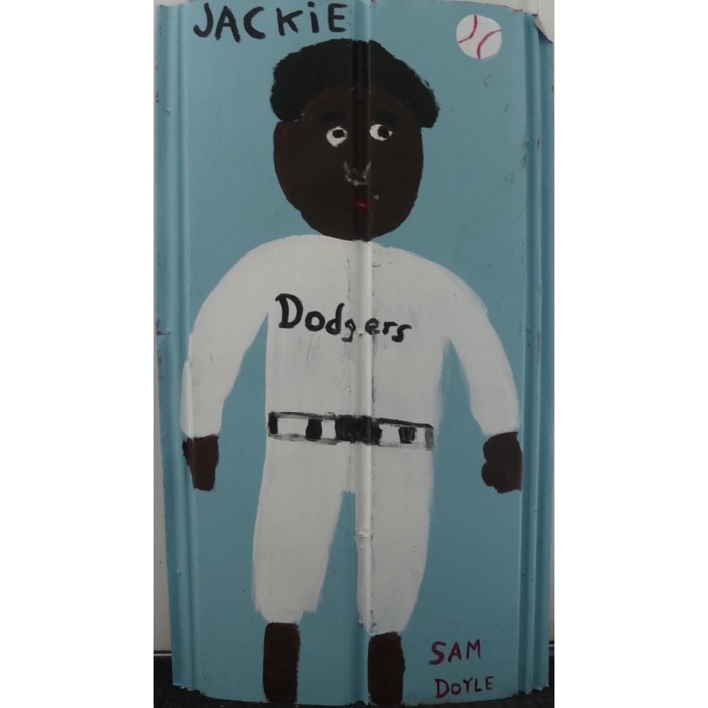 Sam Doyle comparable auction result: sam doyle jackie robinson painting on metal