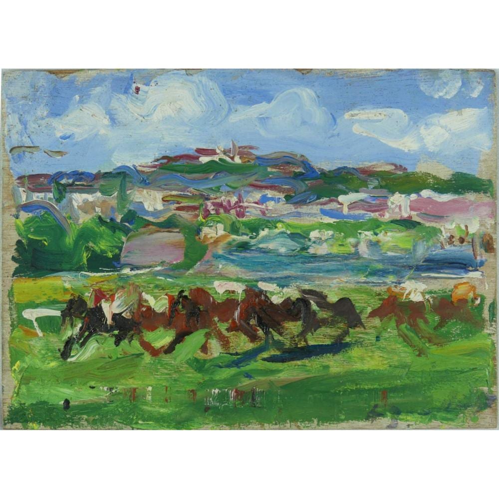 Adrienne Jouclard comparable auction result: adrienne jouclard horse race oil on board