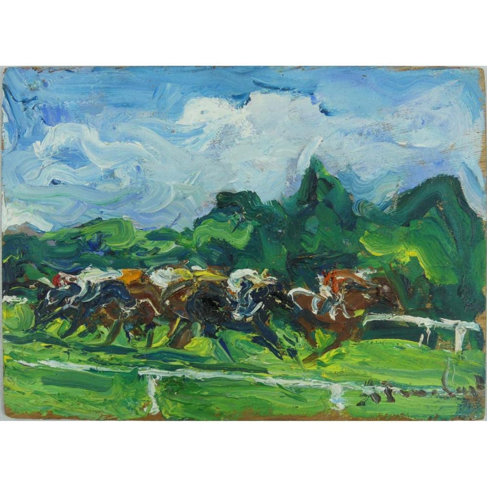 Adrienne Jouclard comparable auction result: adrienne jouclard horse race oil on board