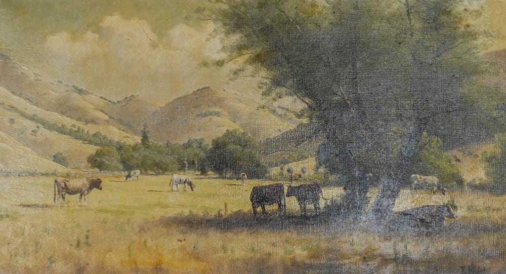 thaddeus welch american 1844 1919 cows in a field oil on canvas frame 30 1 2 x 44 in 77 5 x 111 8 cm · Weschler's · 2025-01-21 Thaddeus Welch comparable auction result: thaddeus welch american 1844 1919 cows in a field oil on canvas frame 30 1 2 x 44 in 77 5 x 111 8 cm