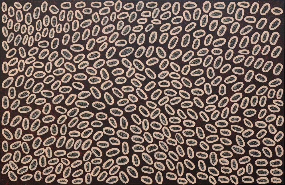 Ngoia Pollard Napaltjarri comparable auction result: ngoia pollard napaltjarri lakes near nyrripi acrylic on linen 100cm x 154cm