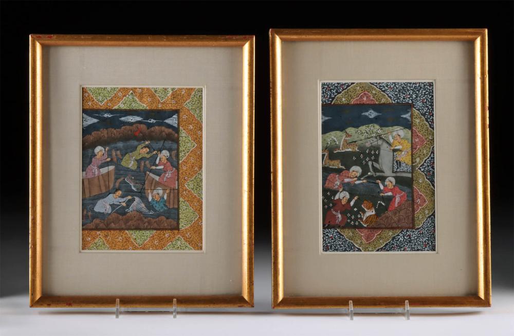 Pair of Framed Persian Paintings, Hunting Scenes sold by Artemis Gallery, lot 47 — auction record photograph