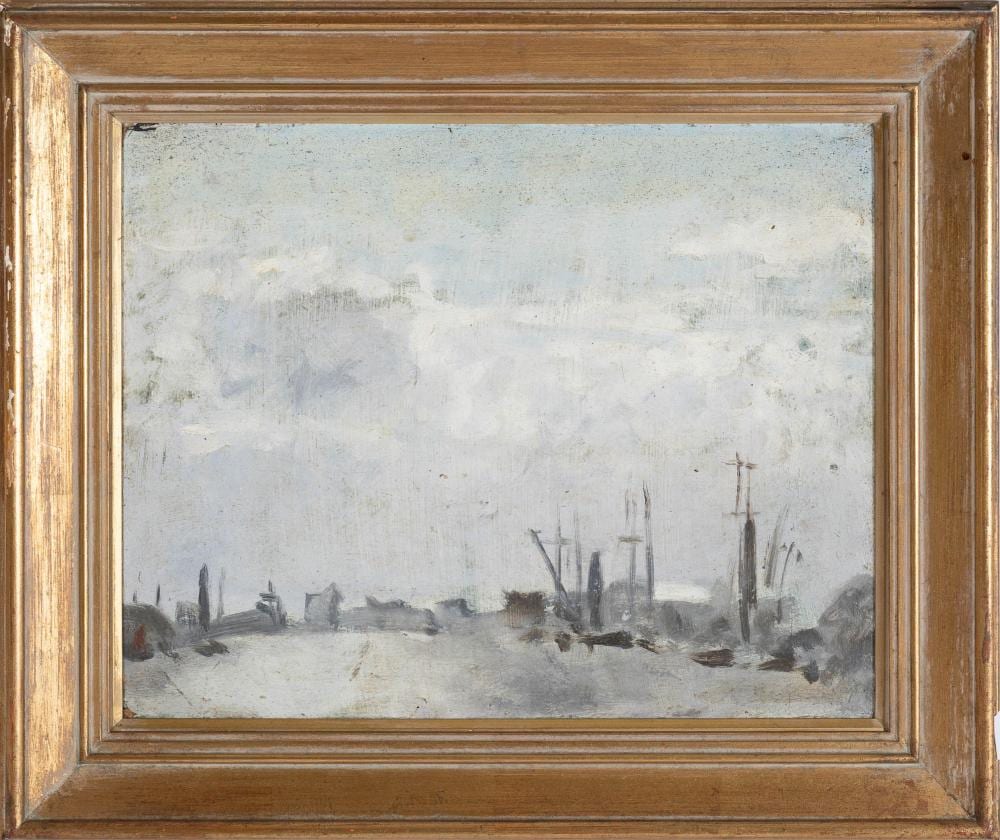 Hayward Veal comparable auction result: hayward veal australian 1913 1968 dock scene oil on board 30 x 37cm frame size 41 x 49cm