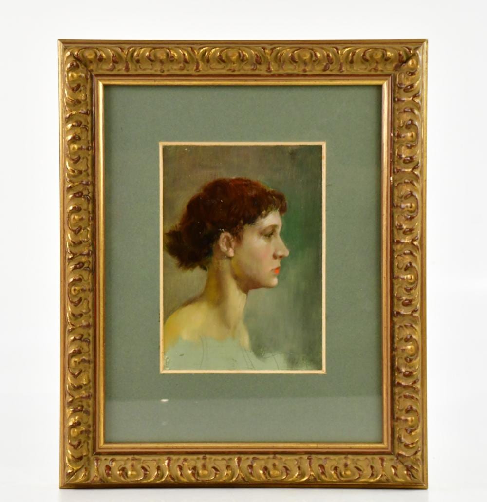 Vernon Ward comparable auction result: vernon ward 1905 1985 oil on board portrait study of young lady unsigned 20 x 14cm framed and glazed