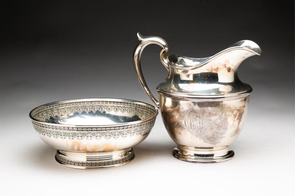 STERLING SILVER PITCHER AND BOWL. sold by Amelia Jeffers, lot 660 — auction record photograph