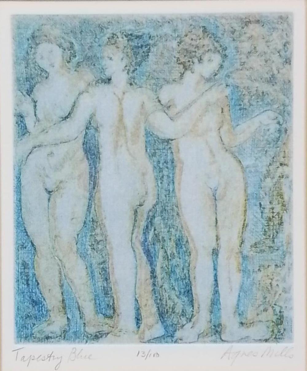 agnes mills tapestry blue signed numbered etching · EJ'S Auction & Appraisal · 2025-01-25 Agnes Mills comparable auction result: agnes mills tapestry blue signed numbered etching