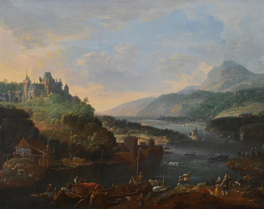 robert griffier british 1688 1750 a view of the rhine with a large castle on a hill · Dreweatts 1759 Fine Sales · 2025-02-11 Robert Griffier comparable auction result: robert griffier british 1688 1750 a view of the rhine with a large castle on a hill