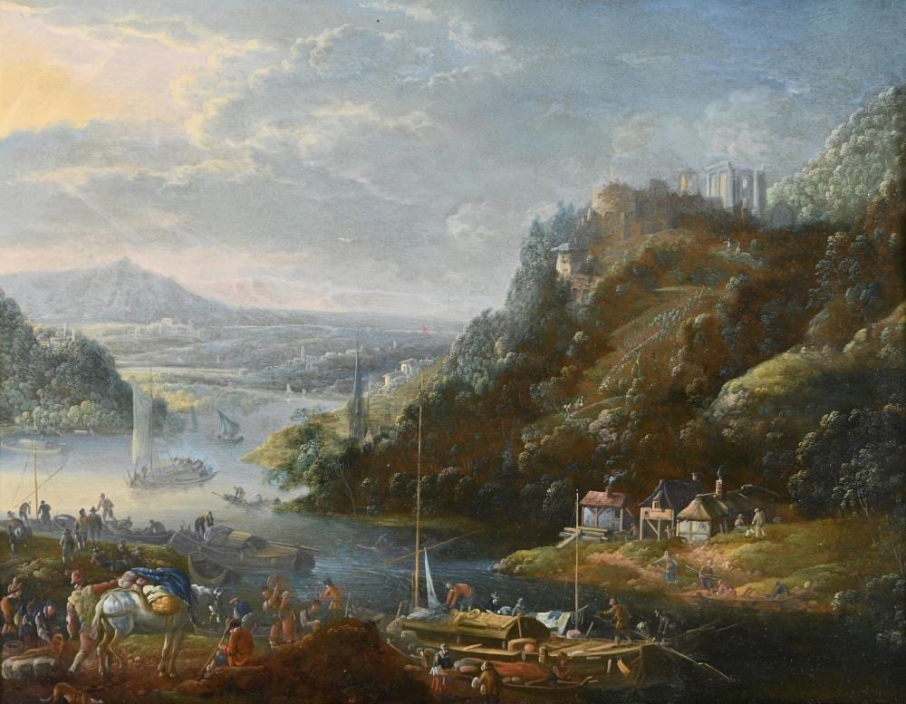 robert griffier british 1688 1750 view of the rhine with travellers and a pckmule on a path · Dreweatts 1759 Fine Sales · 2025-02-11 Robert Griffier comparable auction result: robert griffier british 1688 1750 view of the rhine with travellers and a pckmule on a path