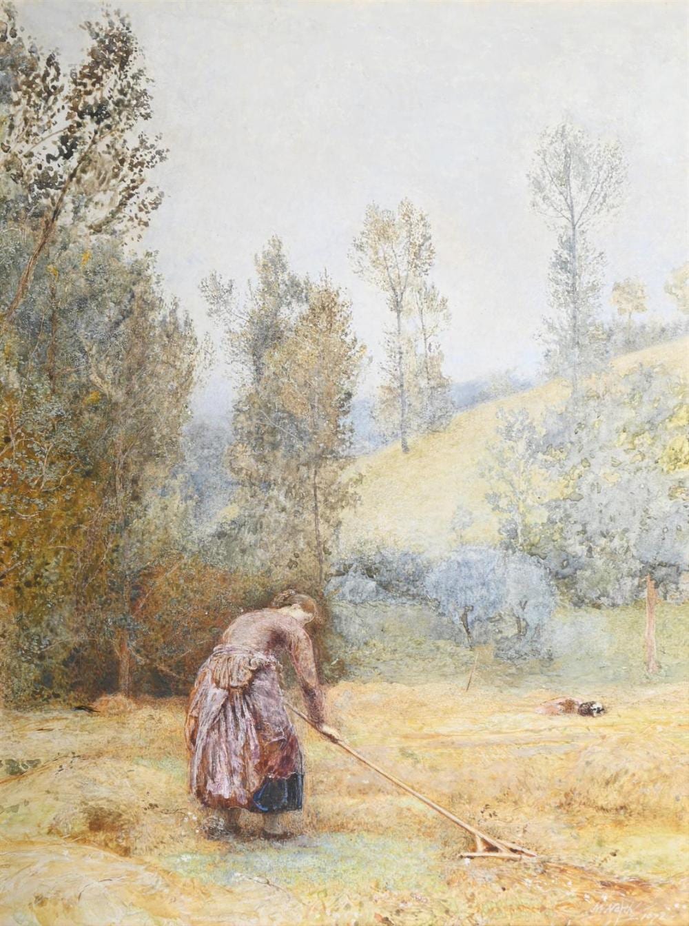 John William North comparable auction result: john william north british 1842 1924 girl raking the hay