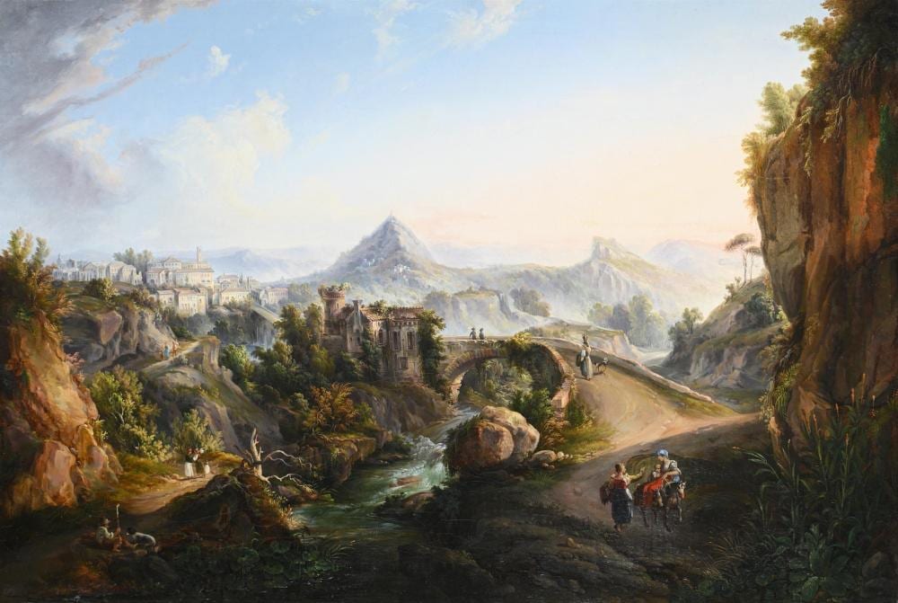Guglielmo Giusti comparable auction result: guglielmo giusti italian 1824 1916 i italian capriccio landscape with travellers