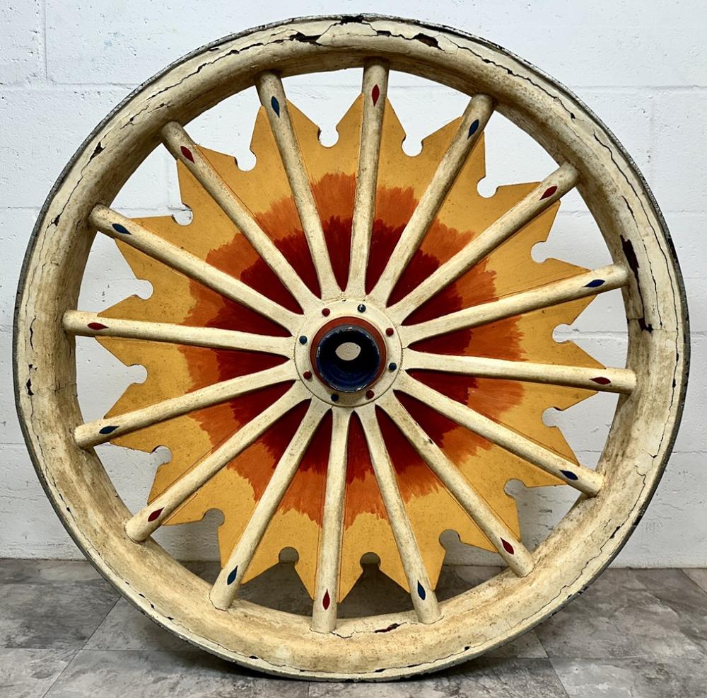 OLD CIRCUS WAGON WHEEL sold by Freedom Auction Company, lot 96A — auction record photograph