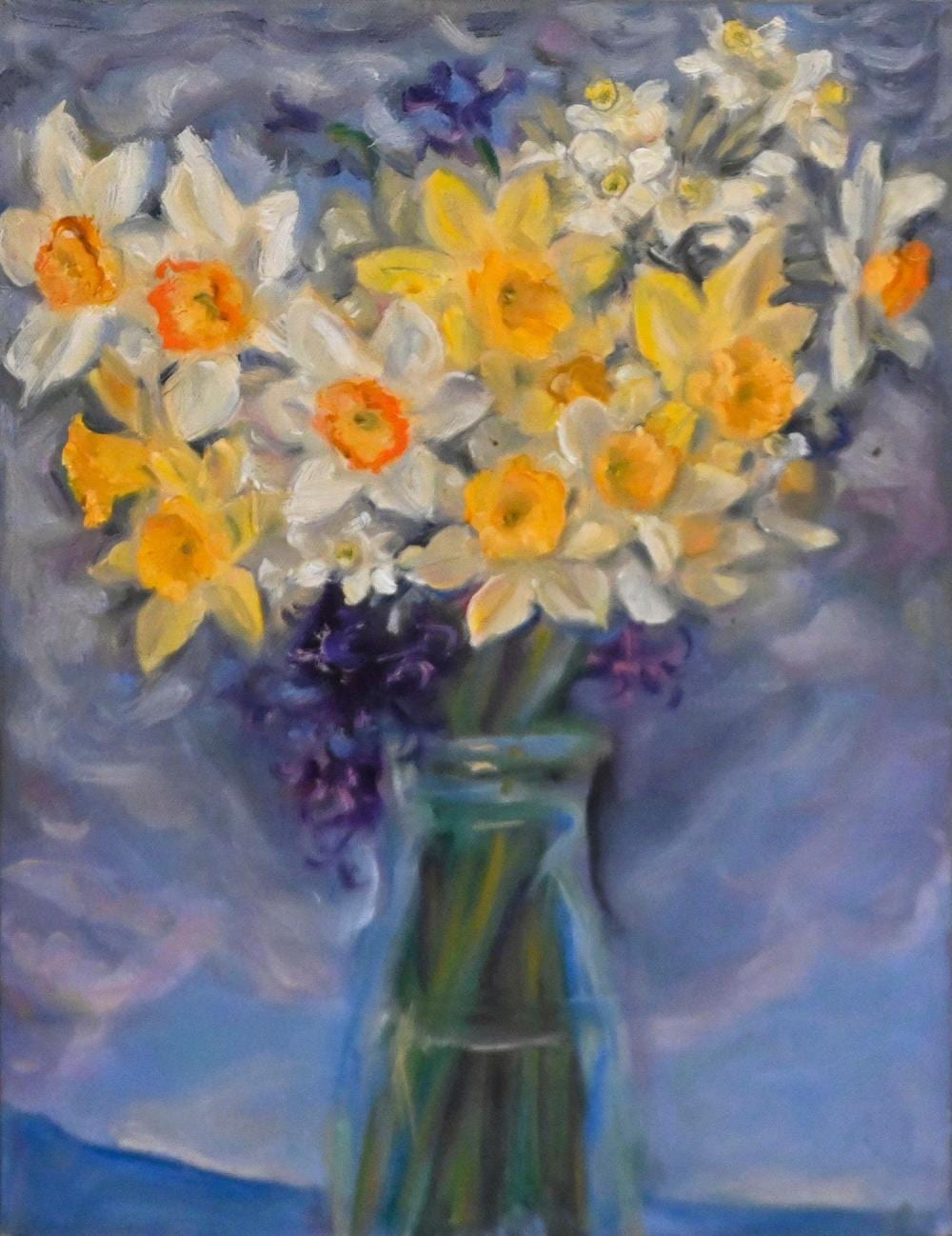 Janet Dawson comparable auction result: janet dawson daffodils with spring cloud 2004