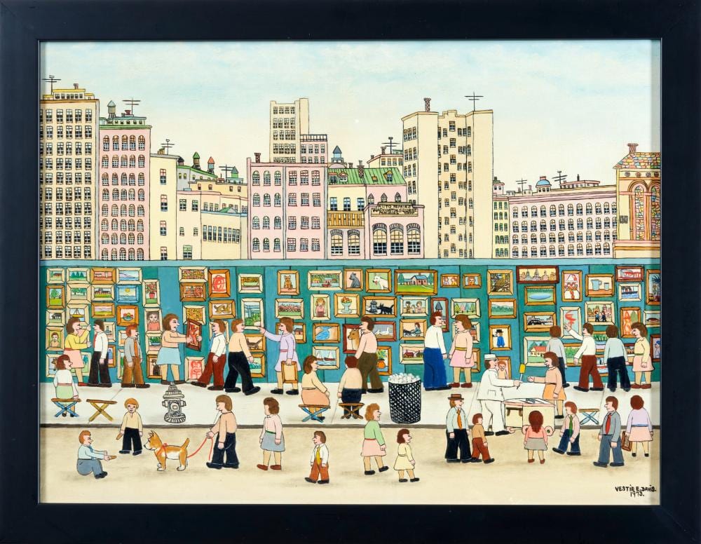 Vestie E. Davis comparable auction result: vestie e davis american 1903 1978 greenwich village art fair 1973 18 x 24 in 45 7 x 61 0 cm framed 20 3 4 x 26 3 4 x 1 in 52 7 x 67 9 x 2 5 cm