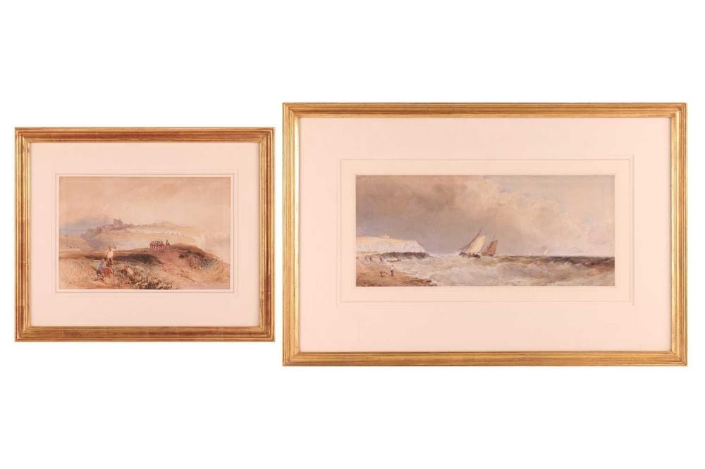 Thomas Lound comparable auction result: thomas lound british 1802 1861 dover castle with resting figures and soldiers on the cliff watercolour over traces of pencil 18 5 x 28 5 cm framed 36 5 x 44 cm