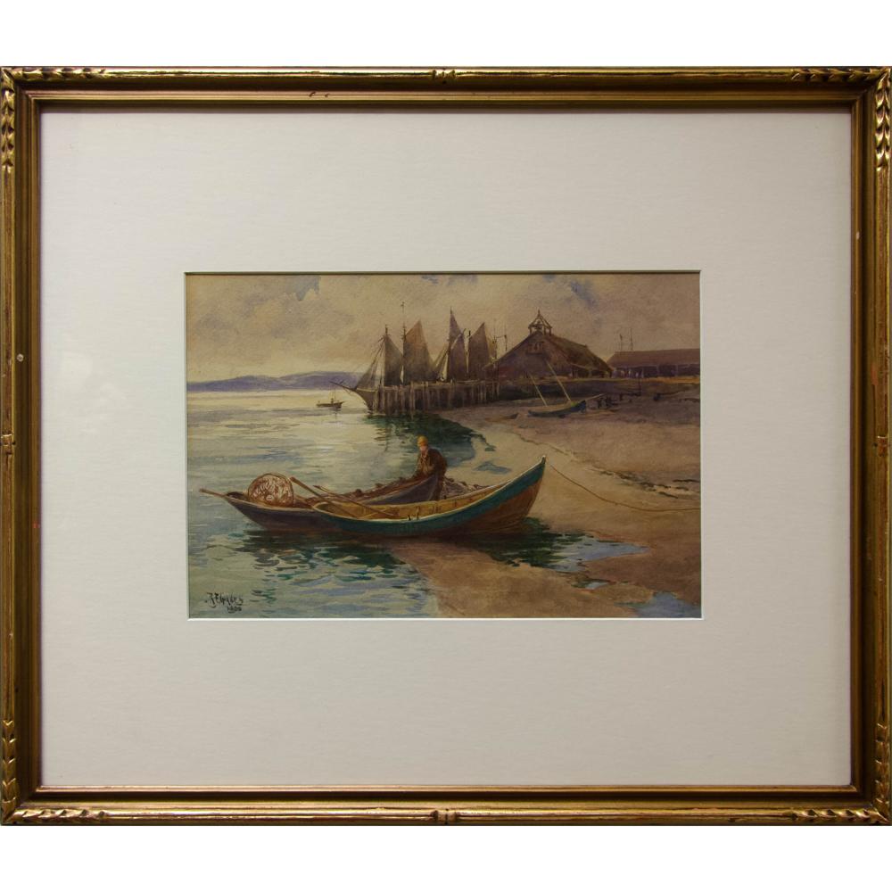 Robert Ford Gagen comparable auction result: robert ford gagen canadian 1847 1926 coastal scene with beached boats