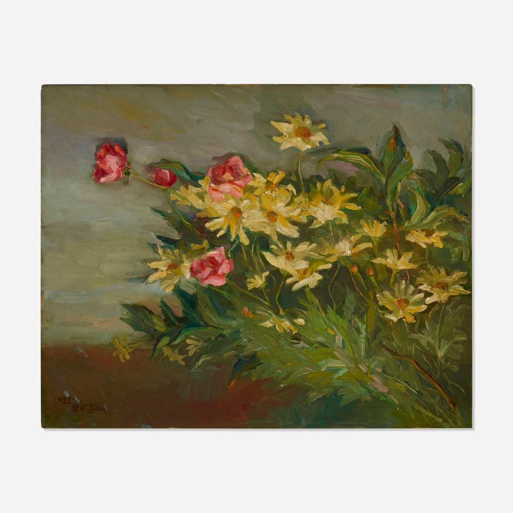 Chuck Fee Wong comparable auction result: chuck fee wong still life with daisies and roses