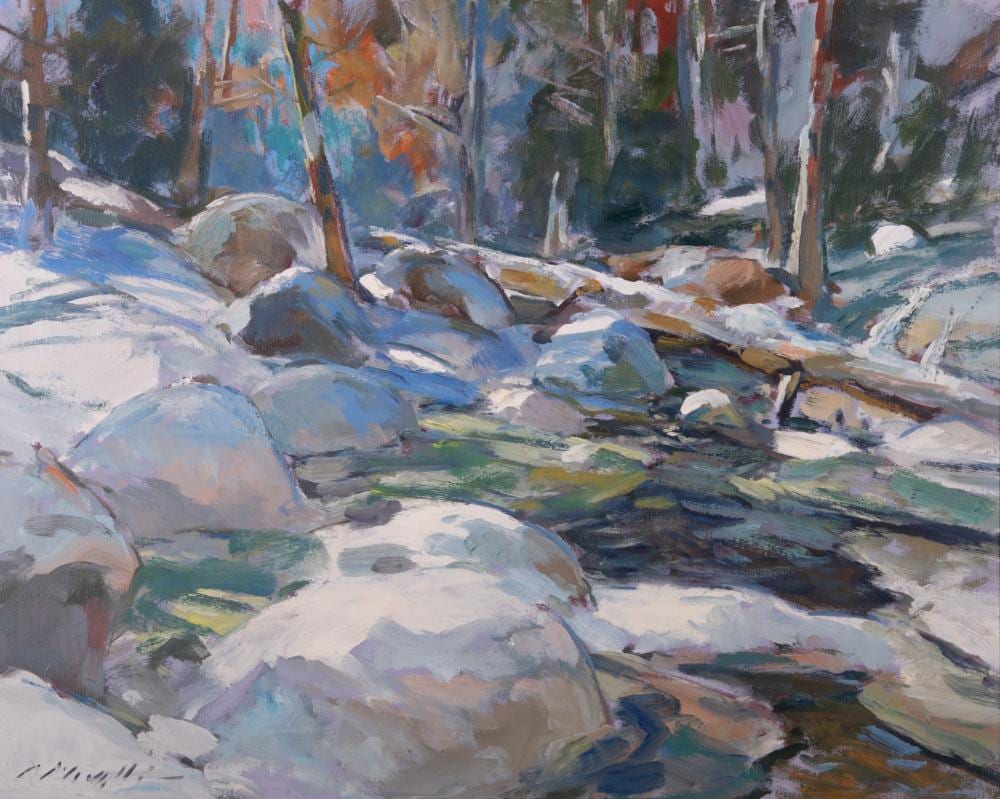 Charles J Movalli comparable auction result: charles j movalli american 1945 2016 untitled winter stream landscape oil on canvas