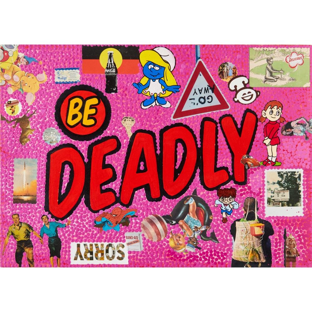 Tony Albert comparable auction result: tony albert collage on canvas 2012
