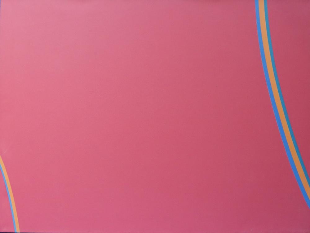 Mary Norrie comparable auction result: mary norrie acrylic on canvas red with curved stripes details to verso approx 122cm x 92cm