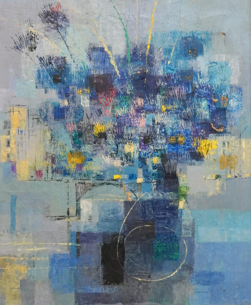lancelot ney hungarian 1900 1965 abstract vase of flowers 1954 oil on canvas frame 31 3 4 x 26 1 2 in 80 6 x 67 3 cm · Weschler's · 2025-01-28 Lancelot Ney comparable auction result: lancelot ney hungarian 1900 1965 abstract vase of flowers 1954 oil on canvas frame 31 3 4 x 26 1 2 in 80 6 x 67 3 cm
