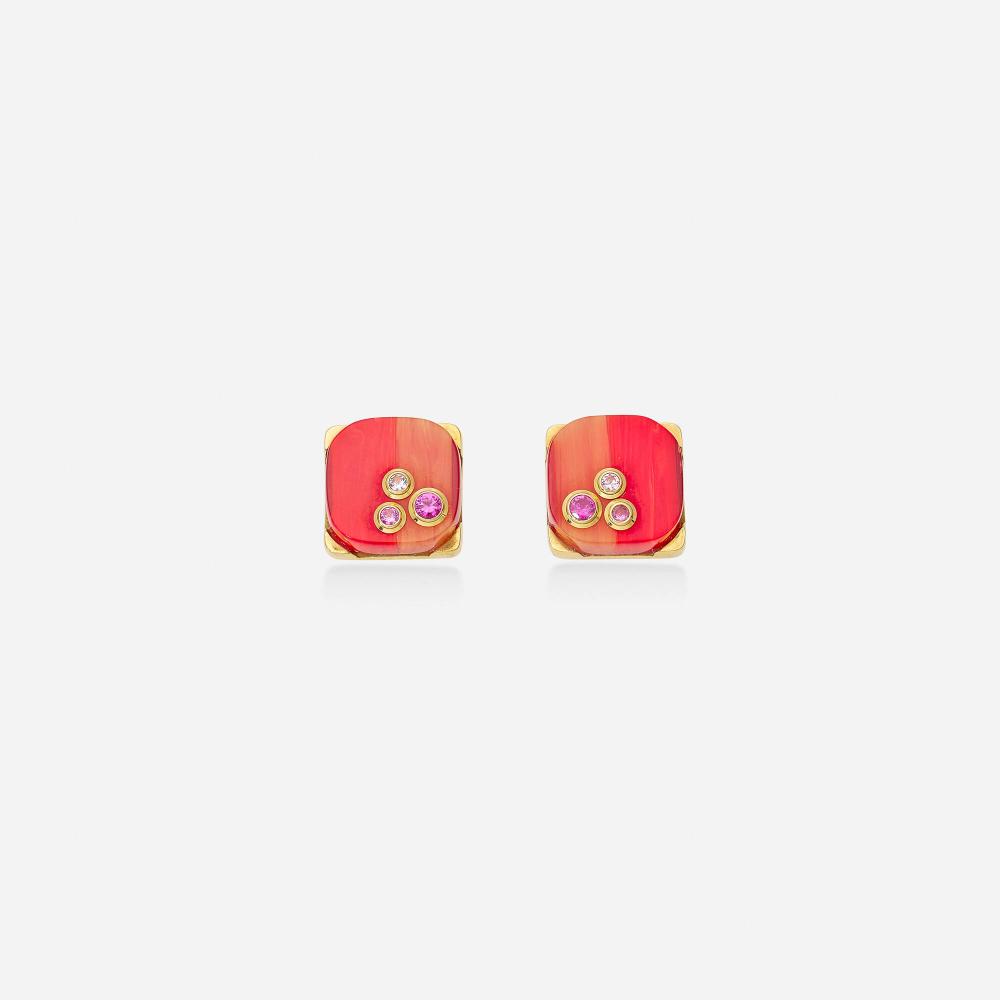 Mark Davis comparable auction result: mark davis bakelite pink sapphire and gold earrings