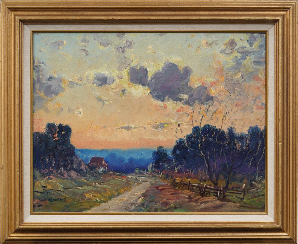 Antique American Impressionist Sunset Landscape Framed Signed Original Oil Painting sold by Curated Gallery Auctions, lot 75 — auction record photograph