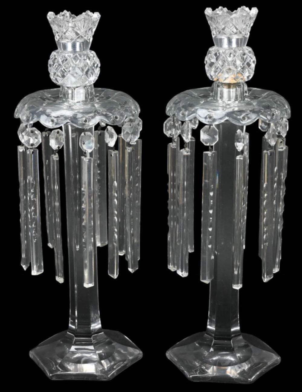 Pair Antique Cut Glass Mantle Candle Lusters sold by Greenwich Auction, lot 441 — auction record photograph