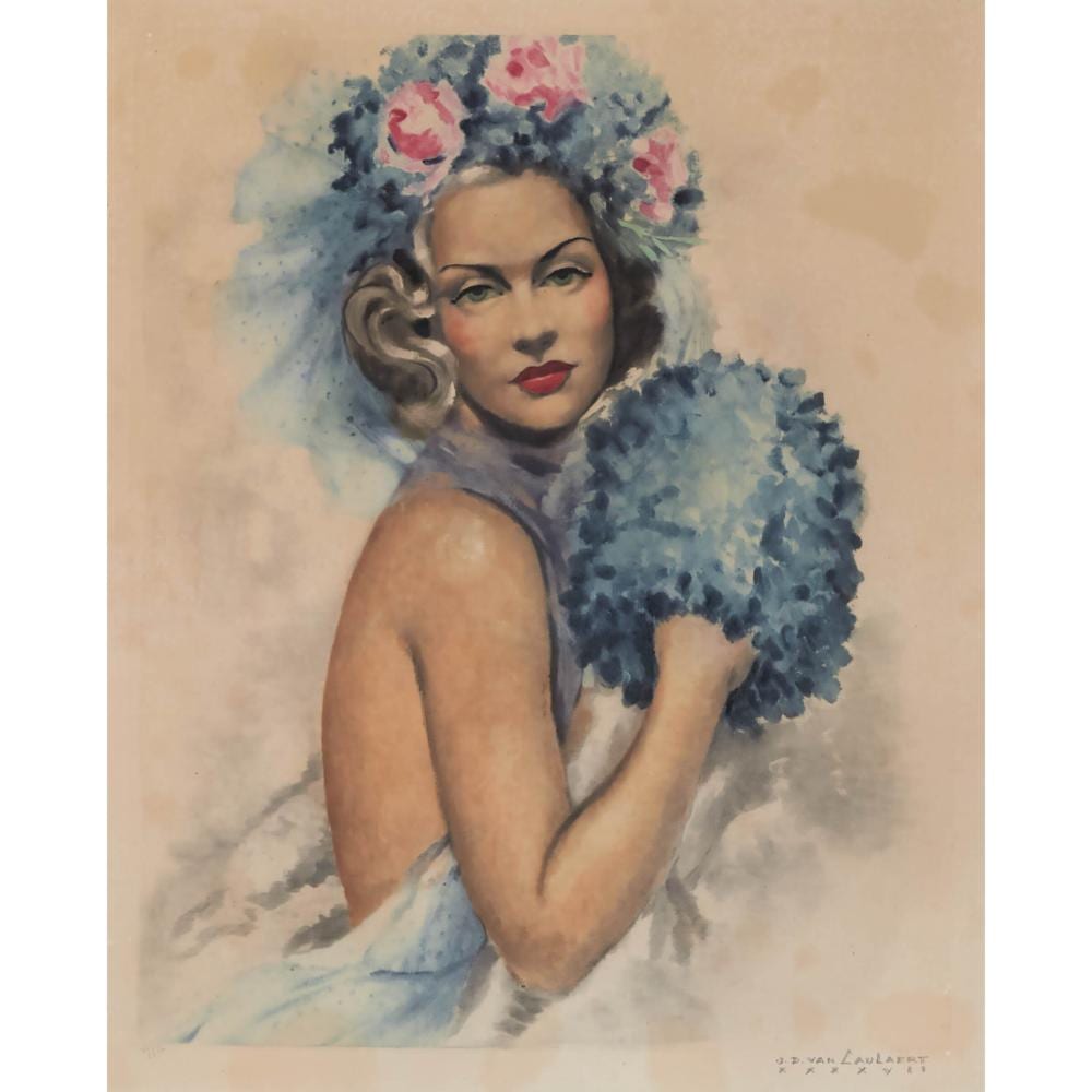Jean van Caulaert comparable auction result: jean dominique van caulaert 1897 1979 untitled lady with a blue muff 1947