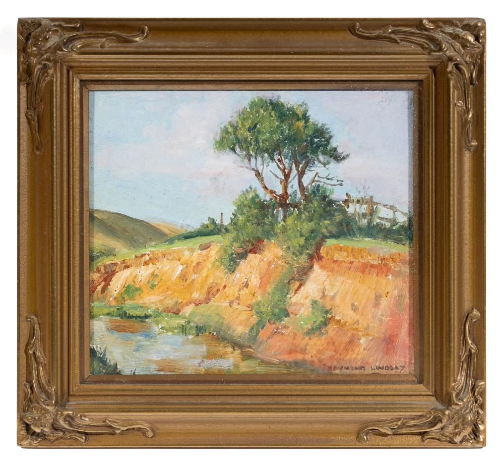 Raymond Lindsay comparable auction result: raymond lindsay 1904 1960 riverbank study oil on board 21 x 24cm