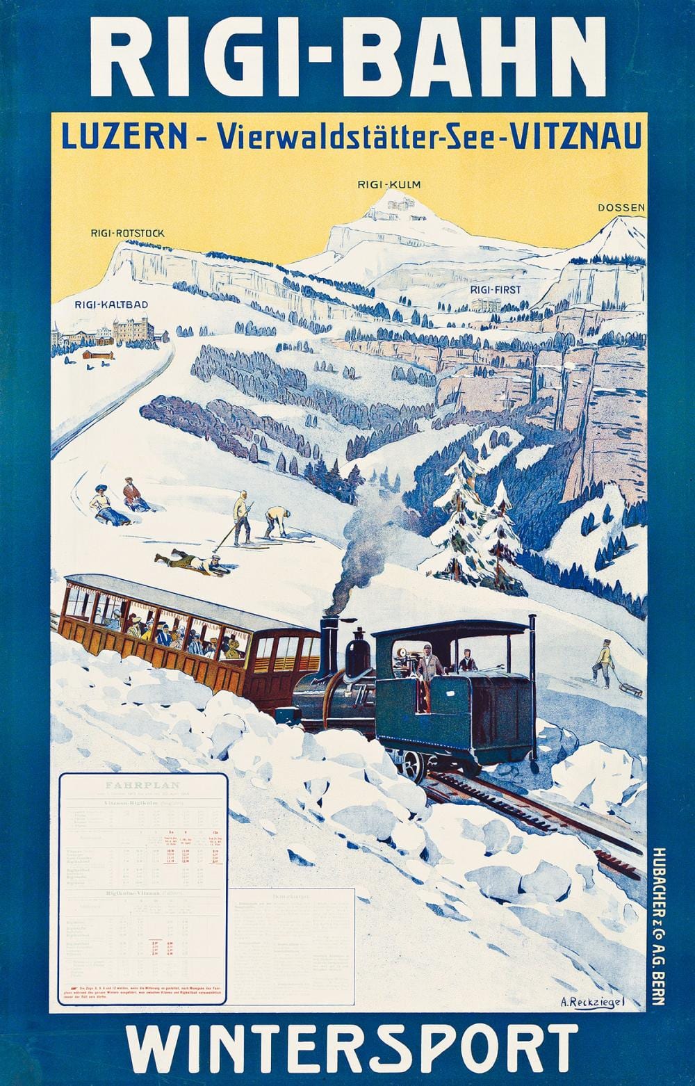 Anton Reckziegel comparable auction result: anton reckziegel 1865 rigi bahn wintersport circa 1909 38x24 inches 96x62 cm hubacher co bern