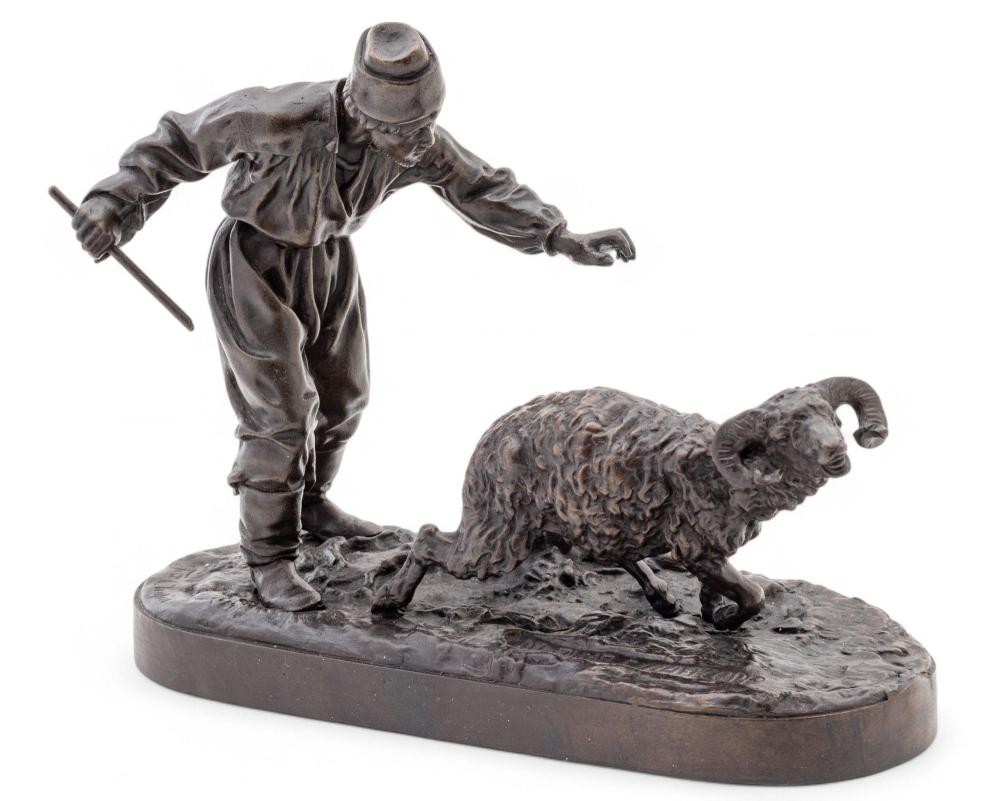 Evgenij Aleksandrovic Lansere comparable auction result: evgenij aleksandrovic lansere russian 1848 1886 bronze sculpture shepherd with ram 19th c