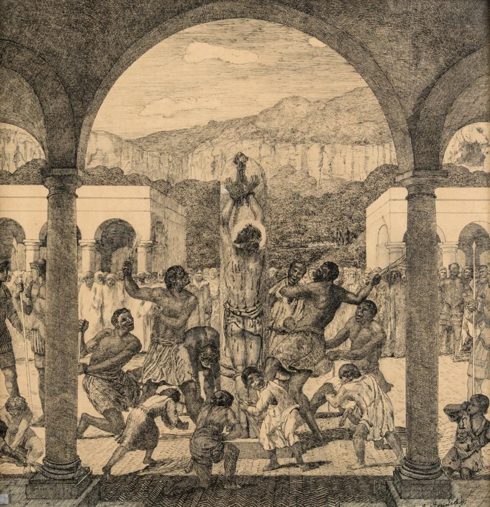 Charles Doudelet: pen drawing 'Christ on the cold stone' | Auction ...