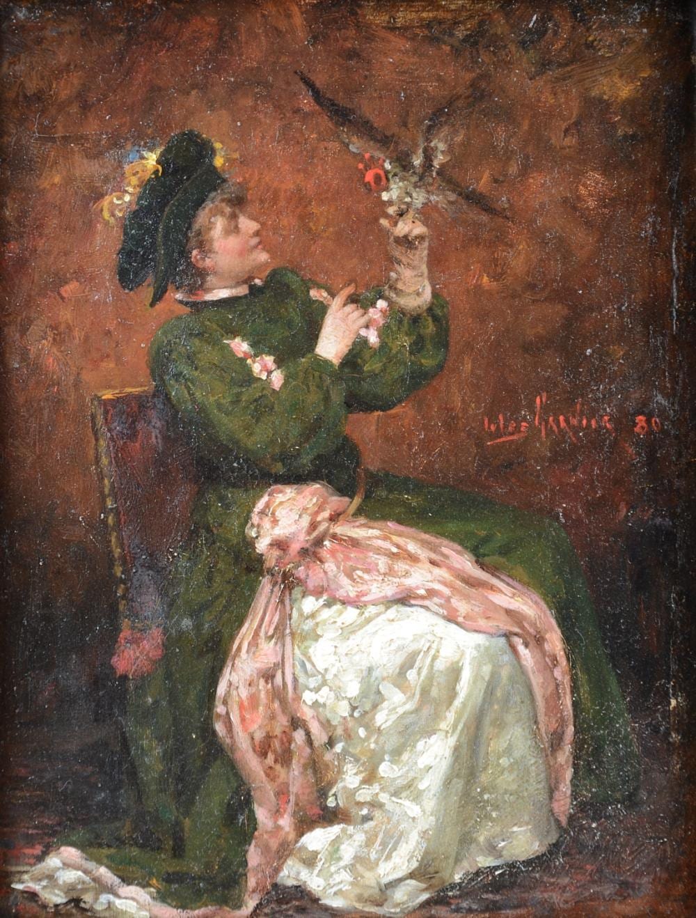Jules-Arsène Garnier comparable auction result: jules ars ne garnier 1880 painting o p elegant lady with parrot