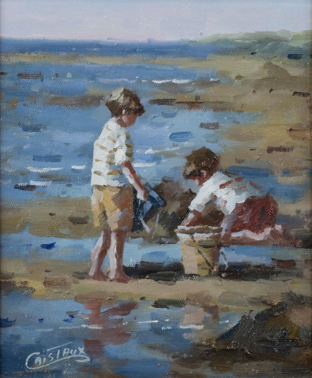 Francis Cristaux comparable auction result: francis cristaux 1956 oil on canvas playing children by the sea signed