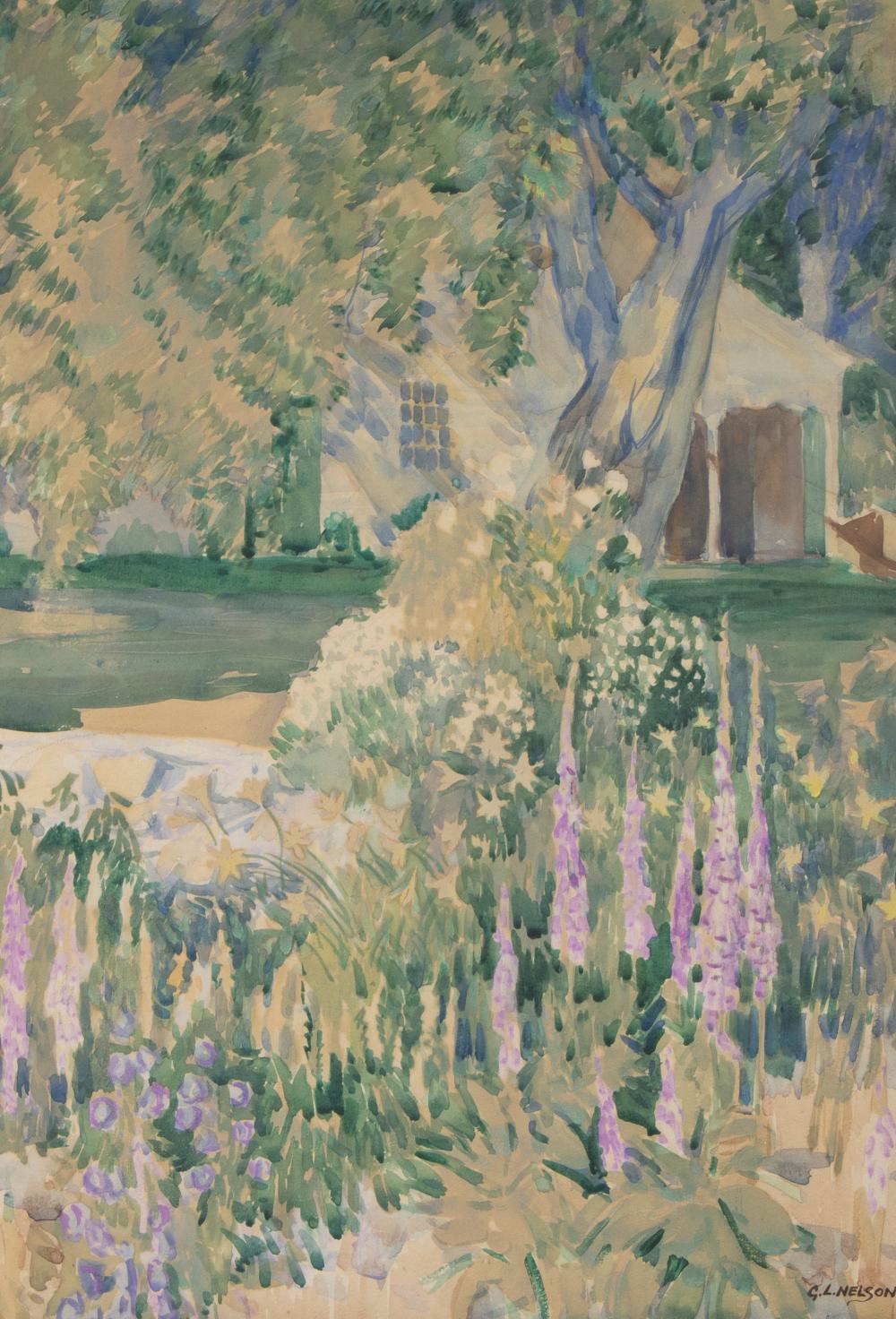 George Laurence Nelson comparable auction result: george laurence nelson 1887 1978 watercolour june garden at seven hearths signed