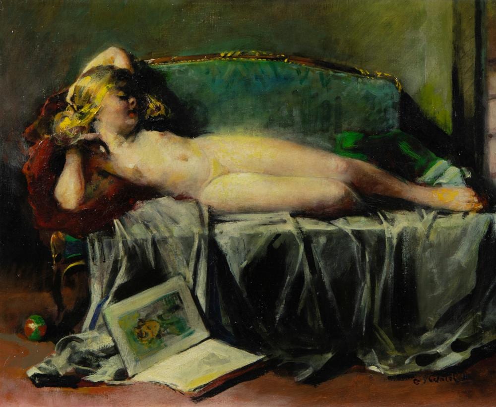 charles joseph watelet 1867 1954 oil on canvas nude in the canap signed · Maison Jules Veilinghuis · 2025-02-15 Charles Joseph Watelet comparable auction result: charles joseph watelet 1867 1954 oil on canvas nude in the canap signed