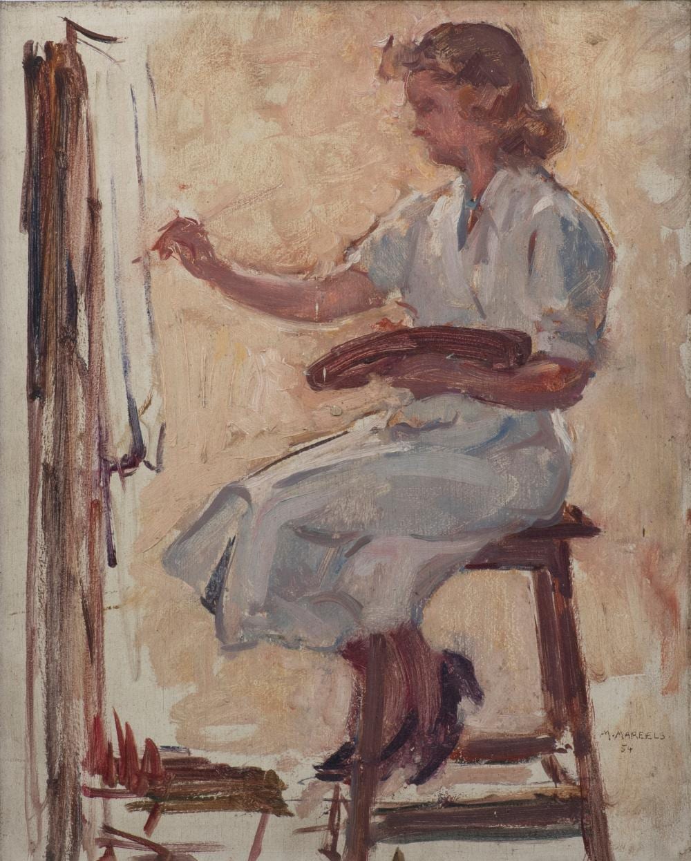 Maurice Mareels comparable auction result: maurice mareels 1893 1976 oil on panel painter at work signed and dated 54