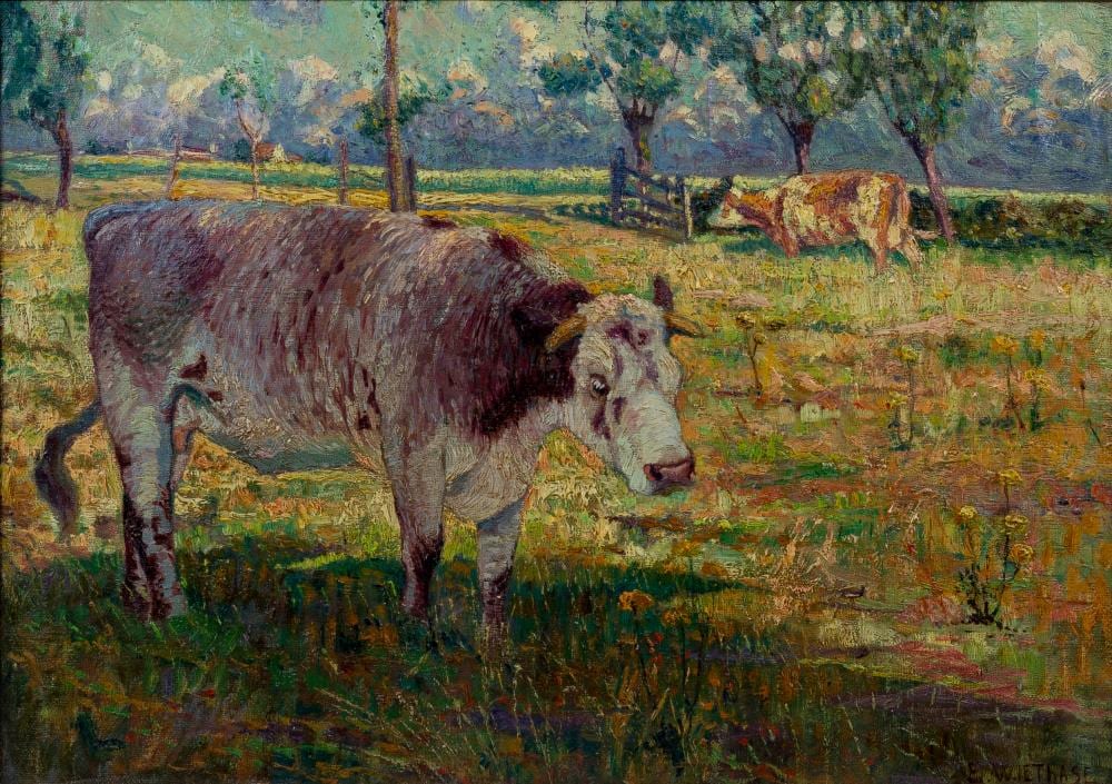 Edgard Wiethase comparable auction result: edgard wiethase 1881 1965 oil on canvas panel cows in the meadow signed