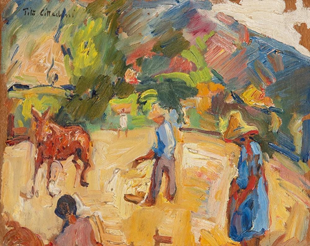 Tito Cittadini comparable auction result: tito cittadini peasants with donkey