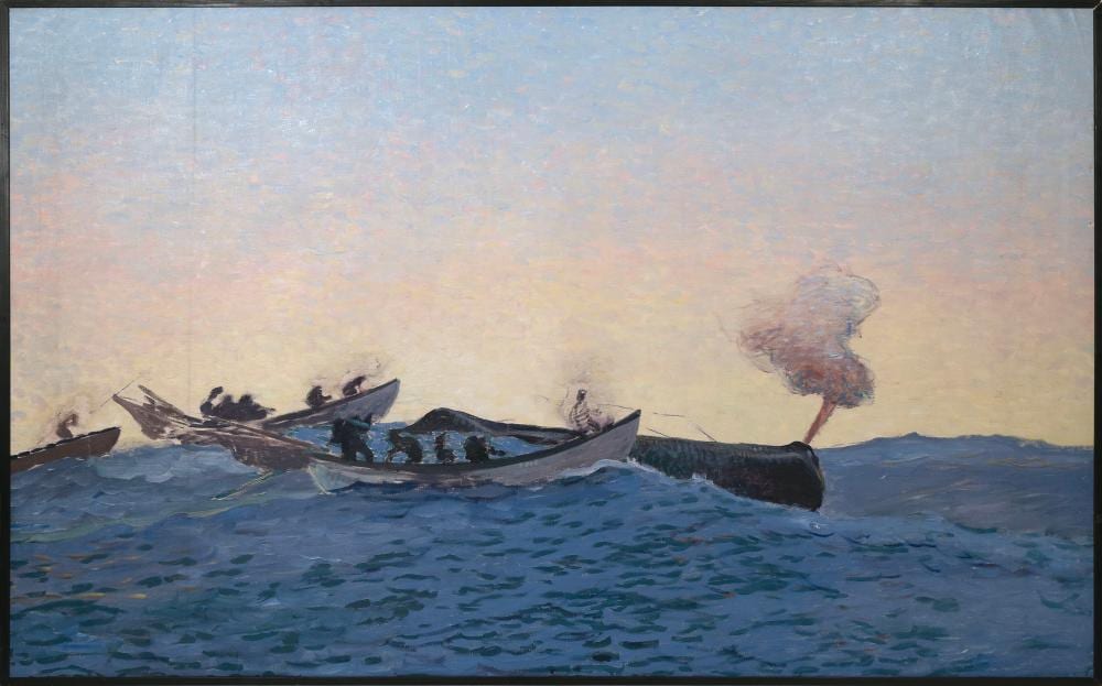 Clifford Warren Ashley comparable auction result: clifford warren ashley massachusetts 1881 1947 whaling scene oil on canvas 60 x 95 5 framed