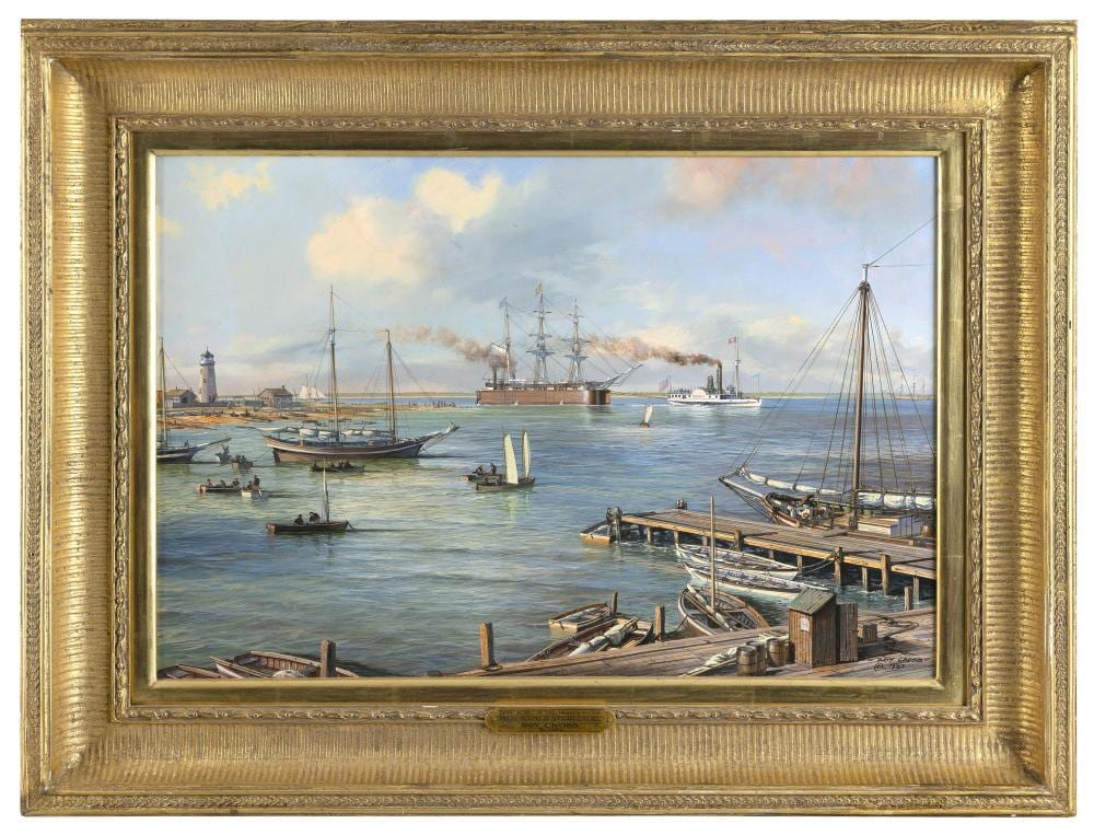 roy cross united kingdom 1924 nantucket in the 1840s with the telegraph steam camel oil on canvas 15 x 22 framed 22 x 29 · Eldred's · 2025-02-26 Roy Cross comparable auction result: roy cross united kingdom 1924 nantucket in the 1840s with the telegraph steam camel oil on canvas 15 x 22 framed 22 x 29