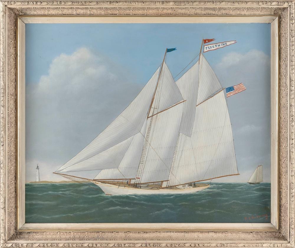 Reginald Eugene Nickerson comparable auction result: reginald eugene nickerson massachusetts 1915 1999 the fleetwing oil on canvas 25 x 31 framed 29 75 x 35 75